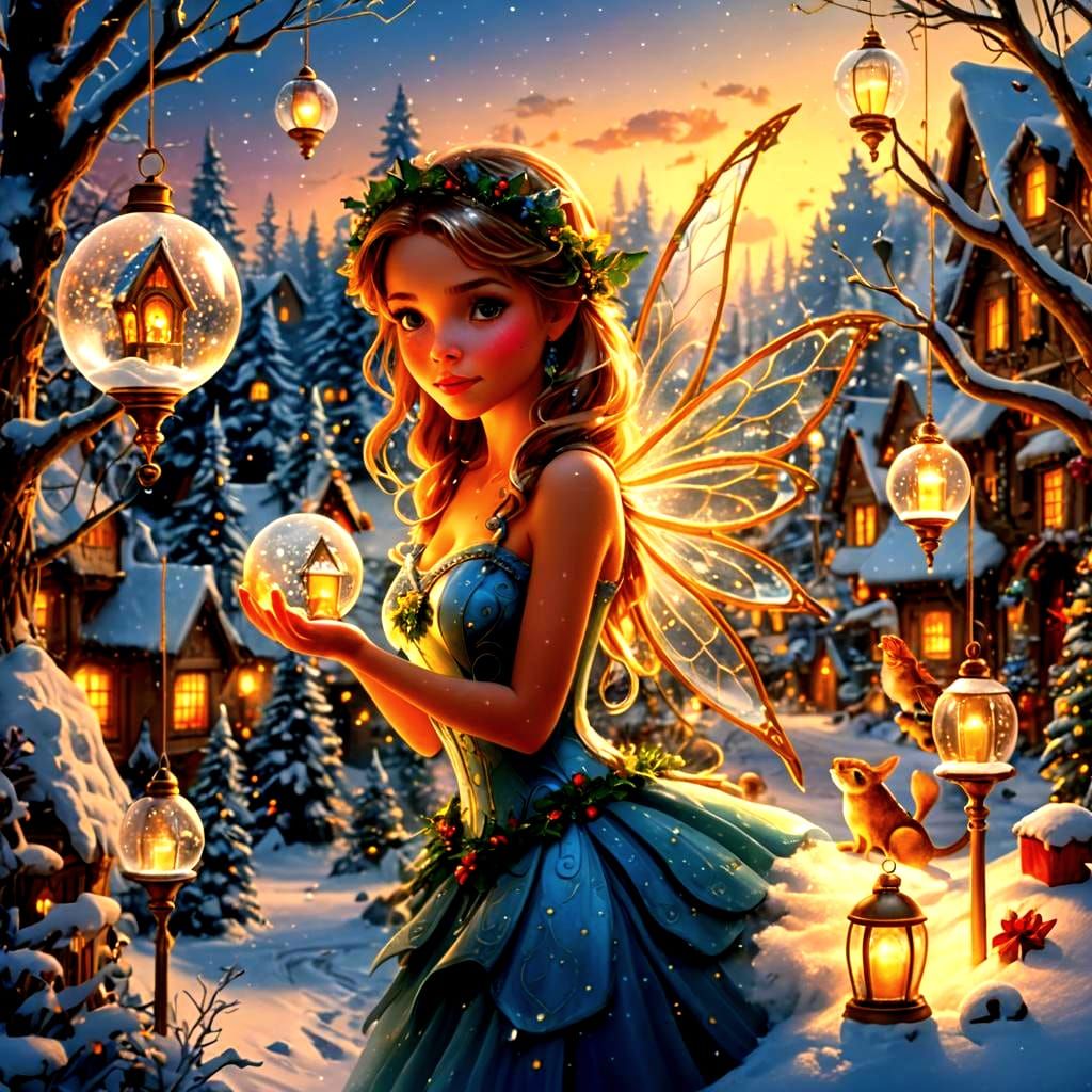 Bioluminescent Fairy-Tale Christmas in Digital Painting Styl...