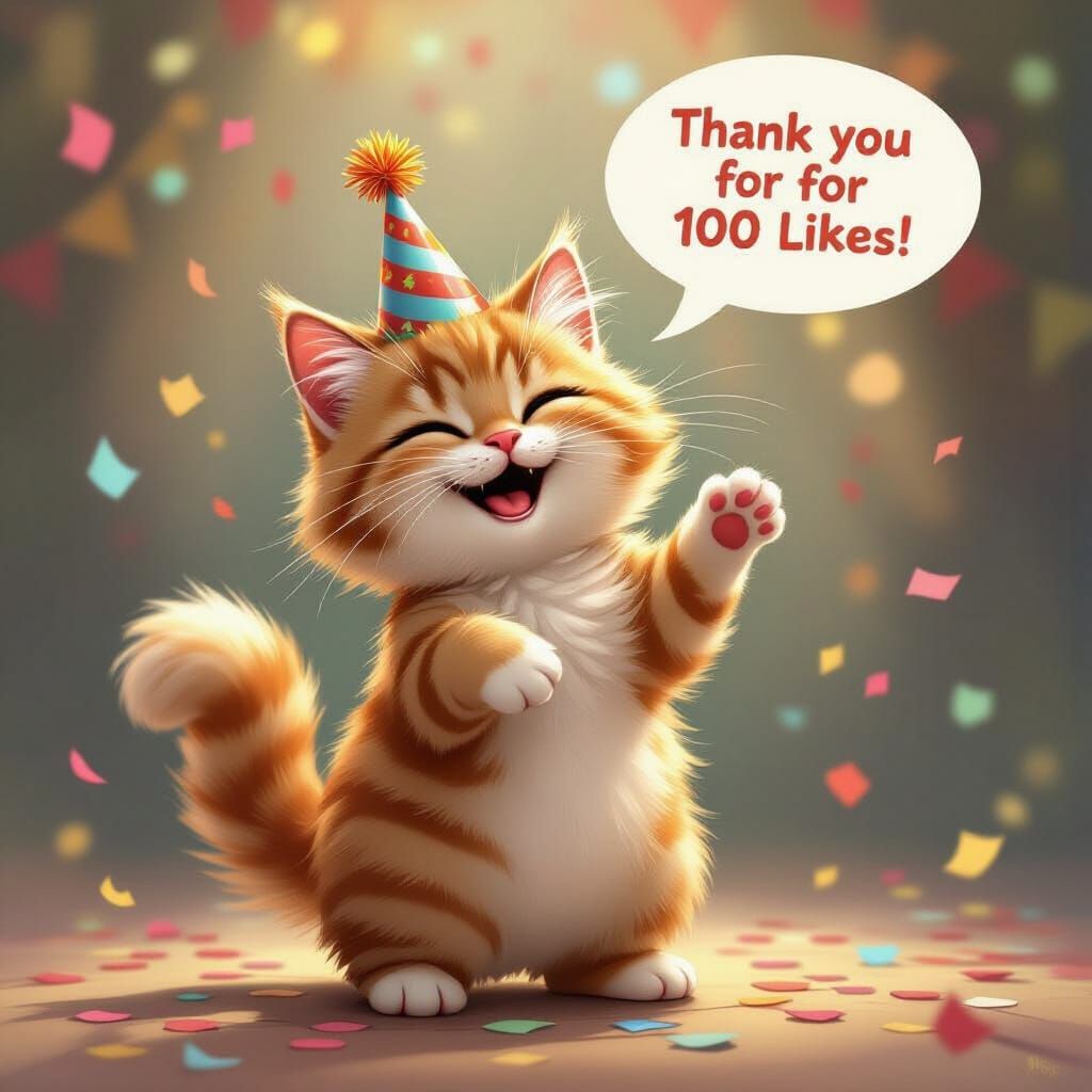 Joyful Ginger Cat Thanks Viewers for 100 Likes