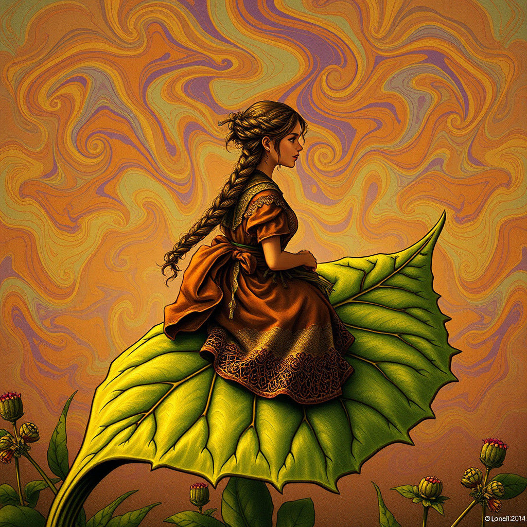 Fey Maiden on a Velvet Ragwort Leaf