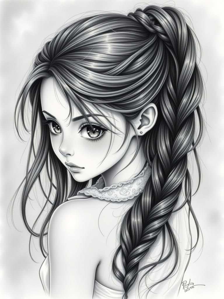 Pencil Illustration of a Depressed Woman in Darkness