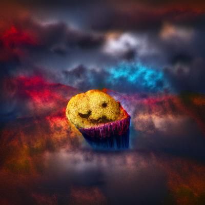 Happy Muffin on Dark Clouds: Whimsical AI Art