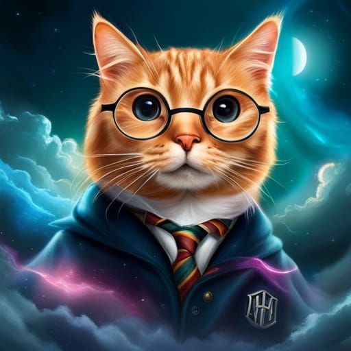 Harry Potter Cat in Galaxy, Surrealist Style