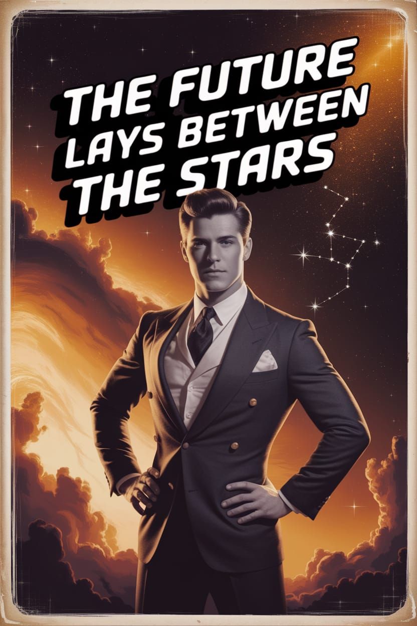 Vintage Pin-Up Sci-Fi Ad: Handsome Man Among Stars