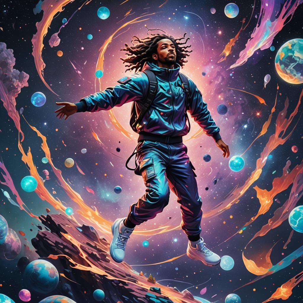 Astral JumpMan Floating off Earth in 8k