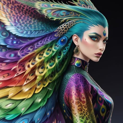 Rainbow Dragon Woman: Holographic Astral Illustration