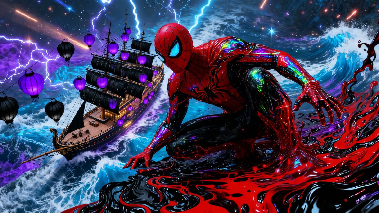 DEMON Spiderman in Surreal Realm with Melting Suit