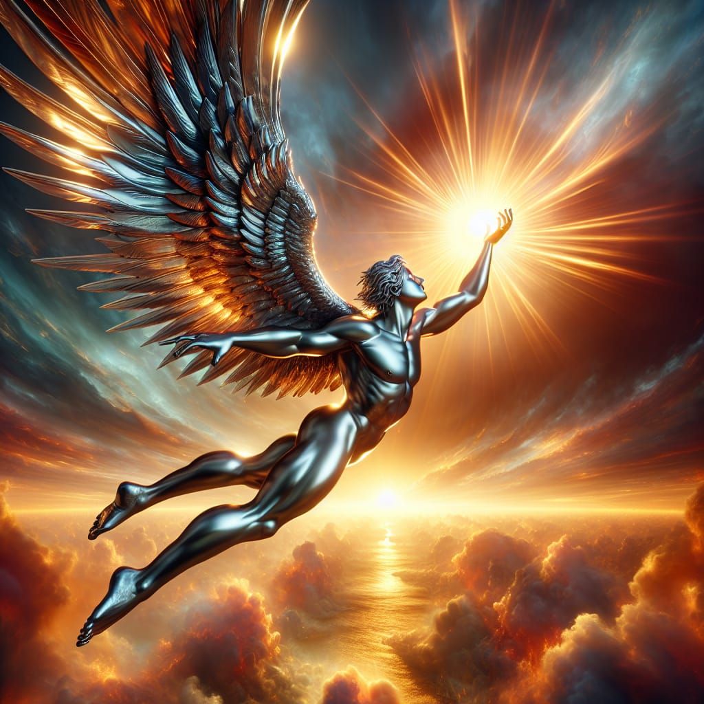 Icarus Soaring to the Sun with Steel Wings