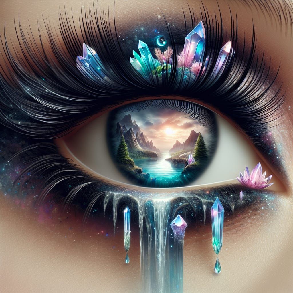 Eye Reflecting a Fantasy Landscape