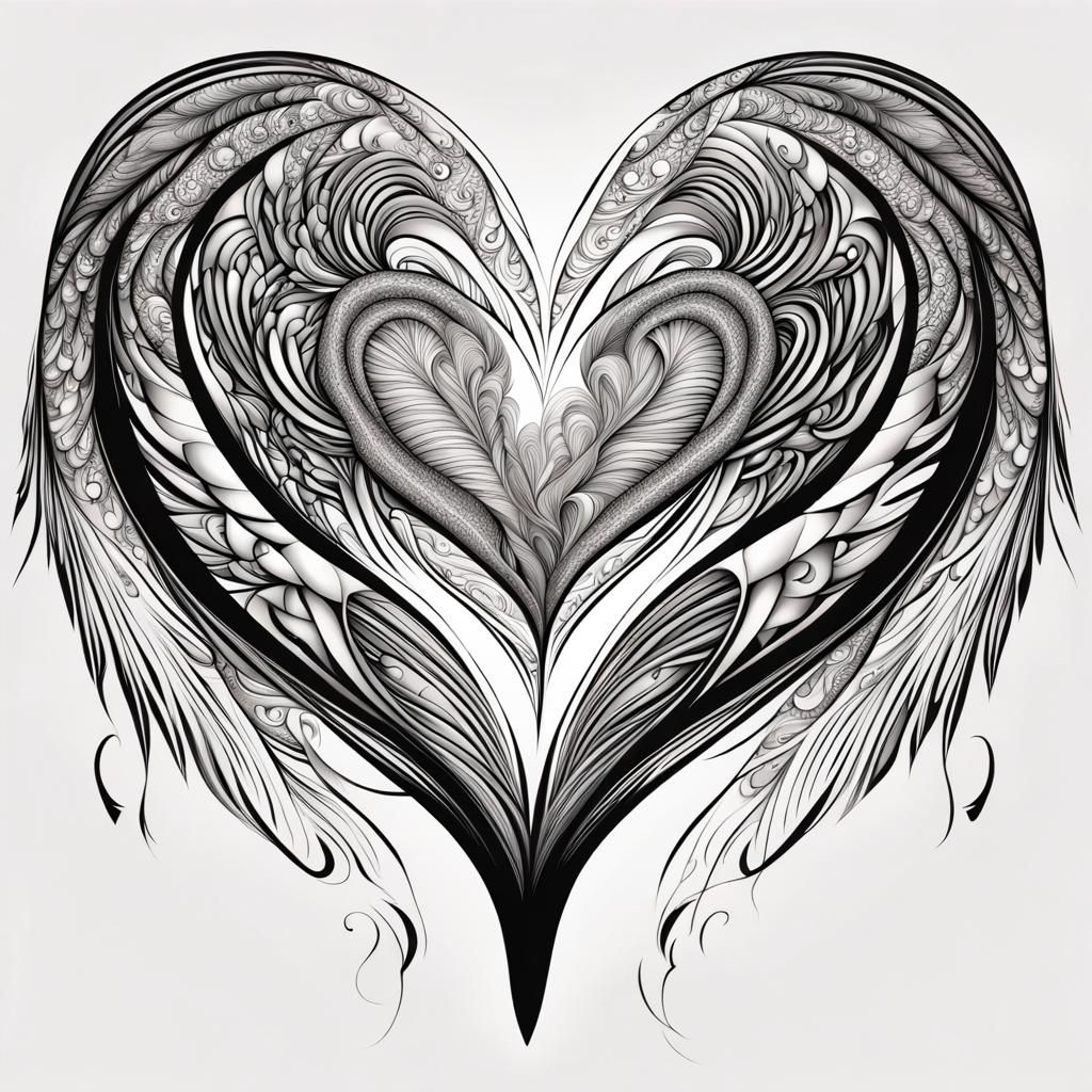 Intricate Feather Tattoo Design with Art Nouveau Elements