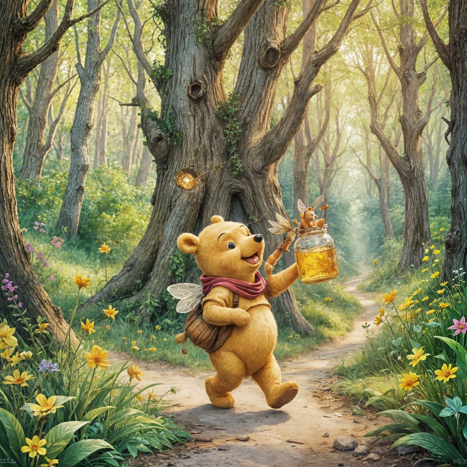 Winnie the Pooh and Tinkerbell in the Woods