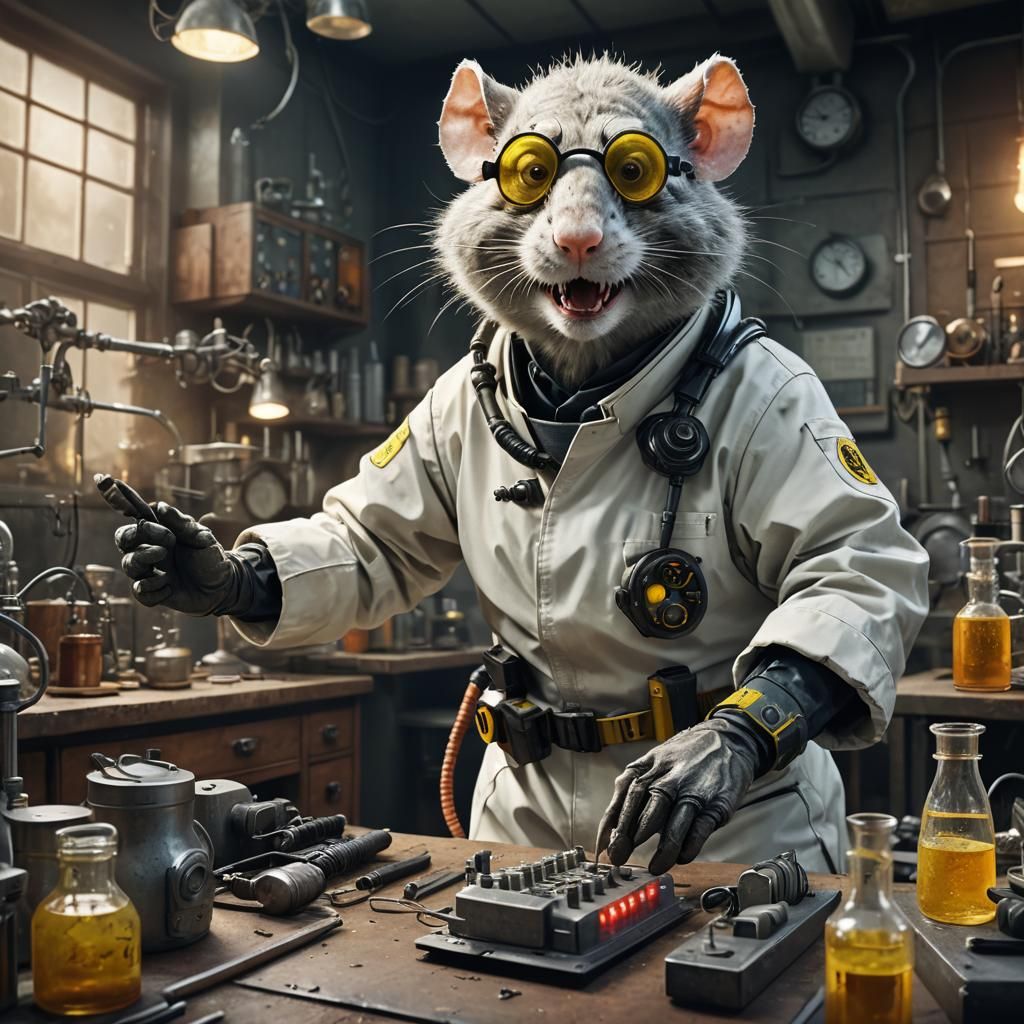 Mad Scientist Rat in Lab: Digital Matte Painting