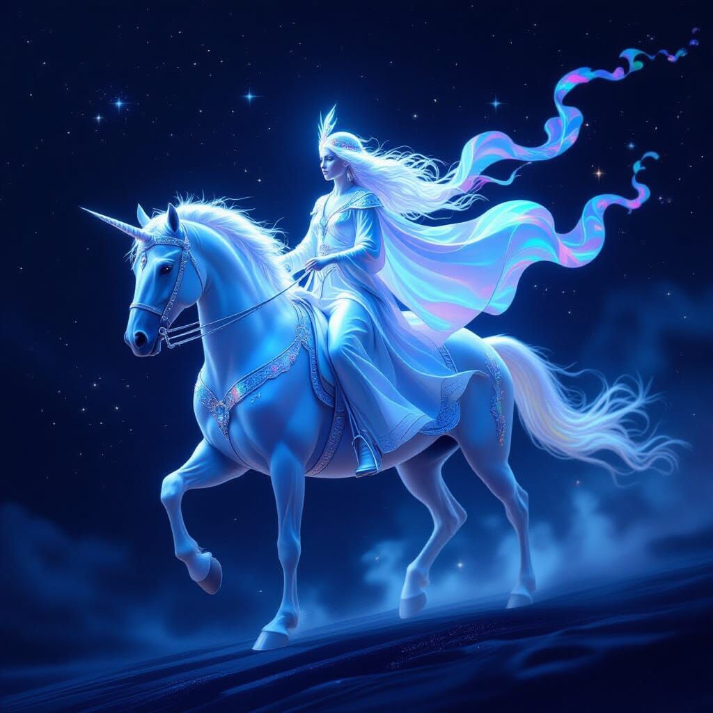 Ethereal Spirit Rides Horse in Cosmic Astral Illustration