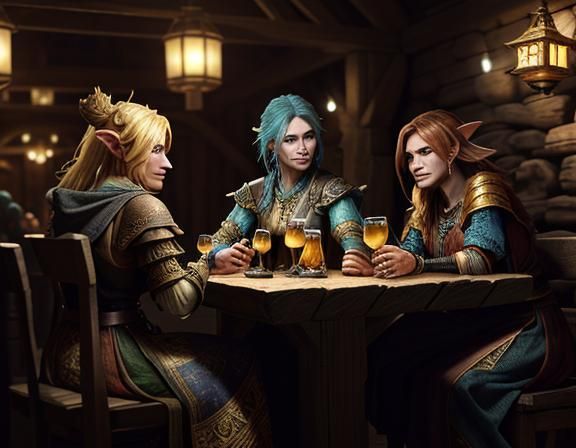 Goblin Cocktail Party in Rustic Tavern: Fantasy 3D Render