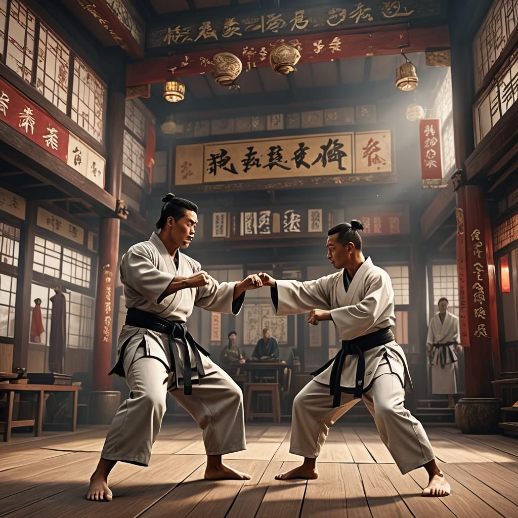 Martial Arts Master Trains Protégé: Detailed Matte Painting