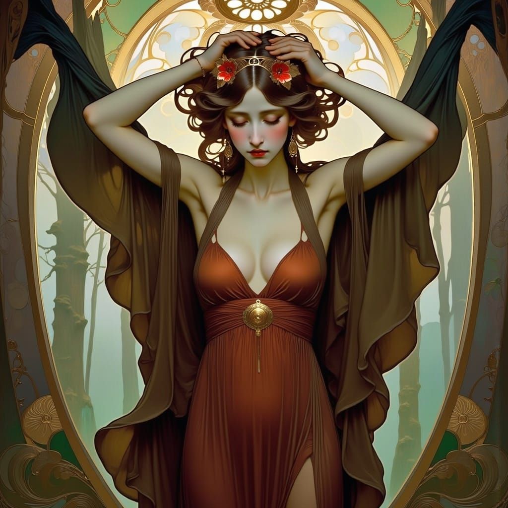Art Nouveau Painting of Deep Sorrow