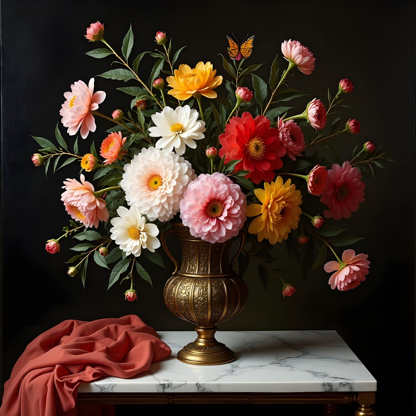 Vibrant Flowers on Luxurious Table in Baroque Style