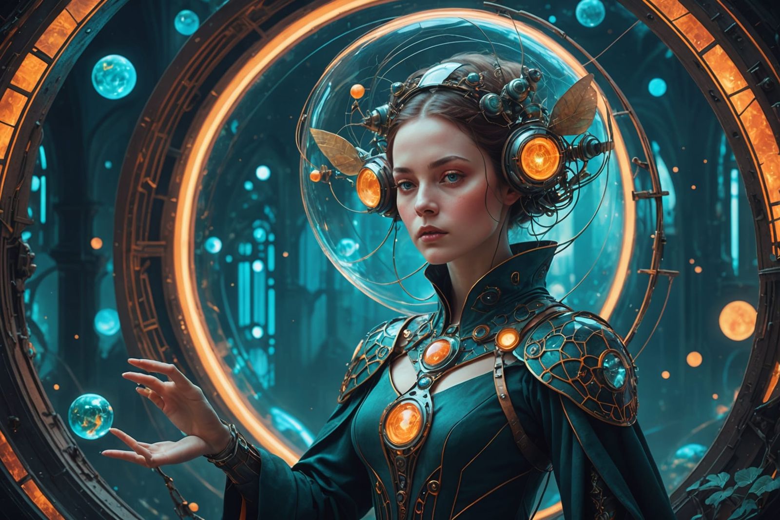 Surreal Woman in Fantasy Landscape, Inspired by Bosch