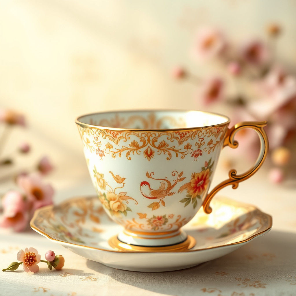 Ornate Teacup with Gold Accents in Vintage Style