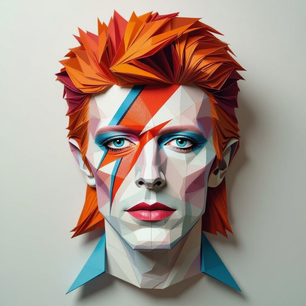 Origami David Bowie Face in Vibrant Papercraft