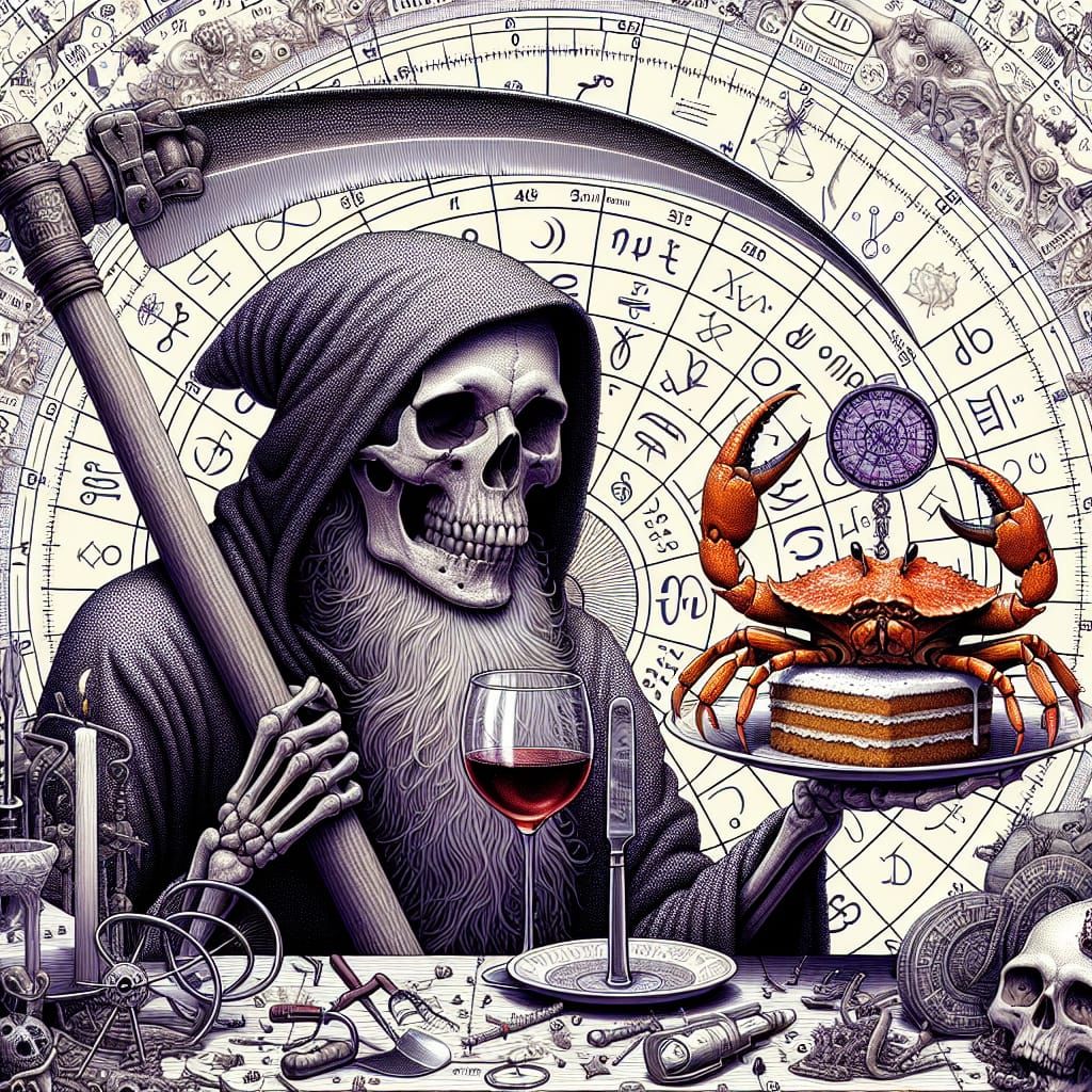 Surreal Grim Reaper Feast in Vanitas Style