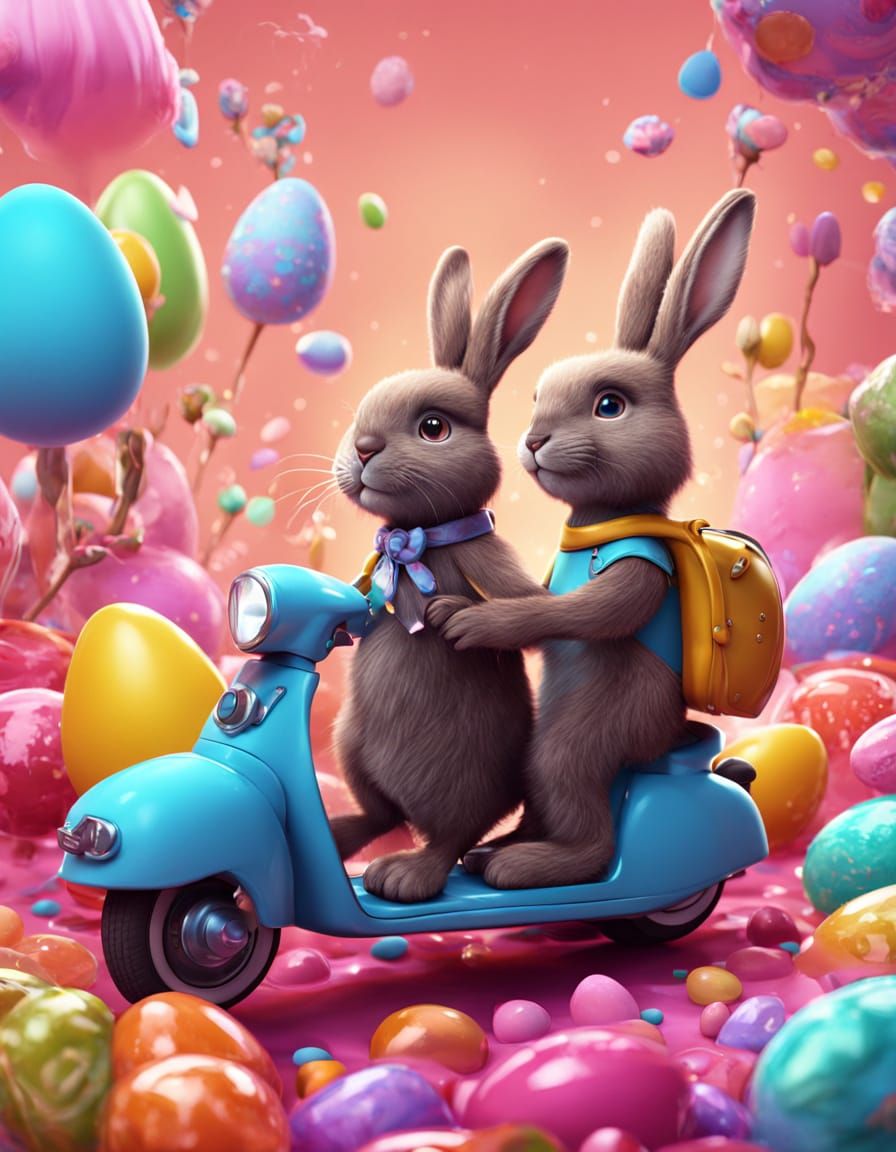 Chocolate Bunnies Soar on a Vibrant Easter Scooter Ride