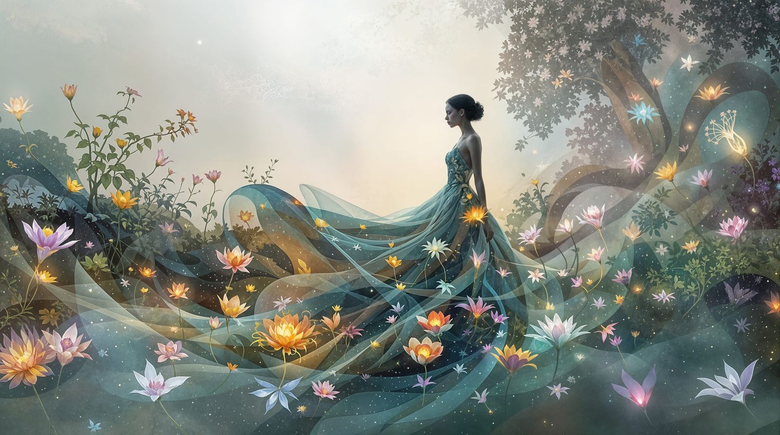 Dreamlike Garden Surrealism in Digital Painting