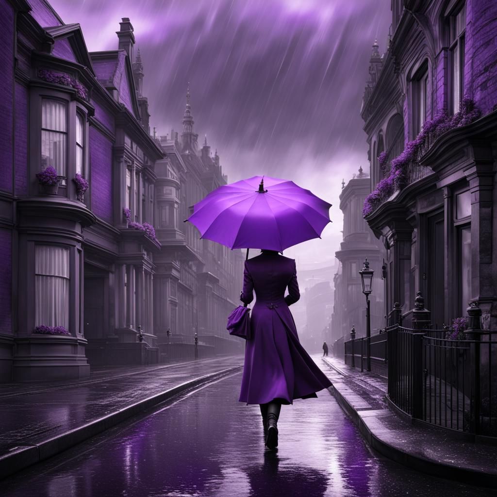 Victorian Street Scene with Purple Umbrella