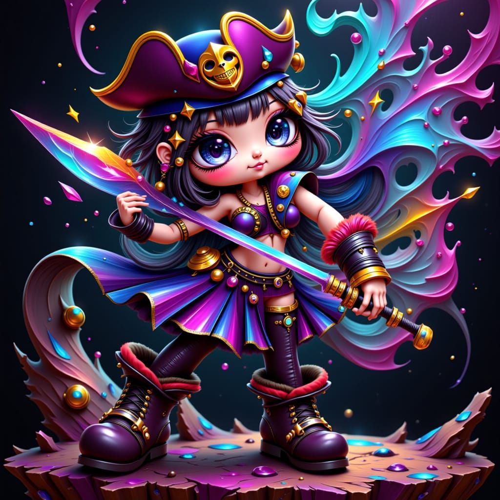 Anime Pirate Babe with Sword in Vibrant Digital Painting