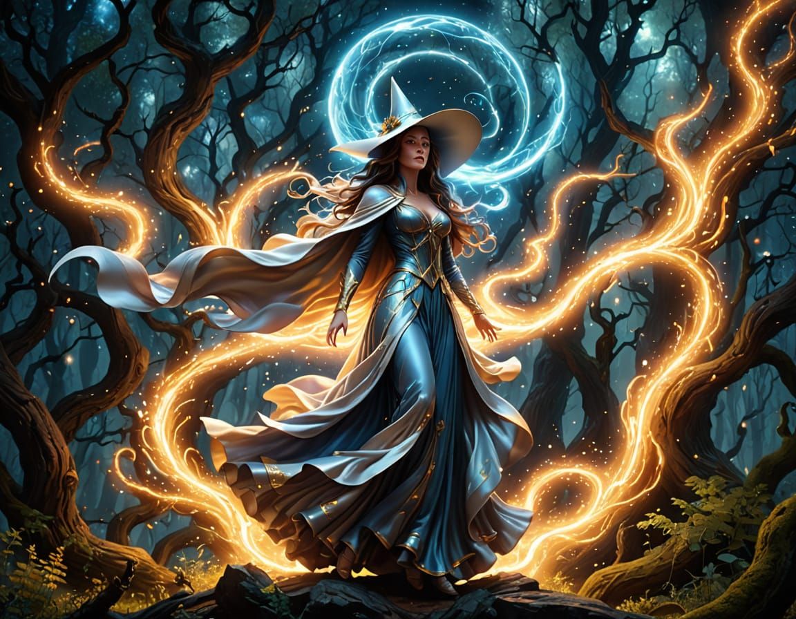 Cosmic Sorceress in Vibrant Whirlwind