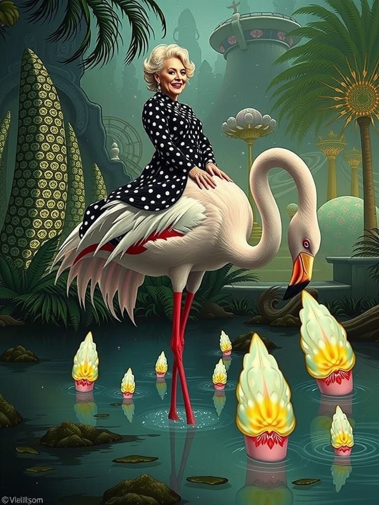 Bette Midler Rides a Hot Pink Flamingo Through a Bioluminesc...