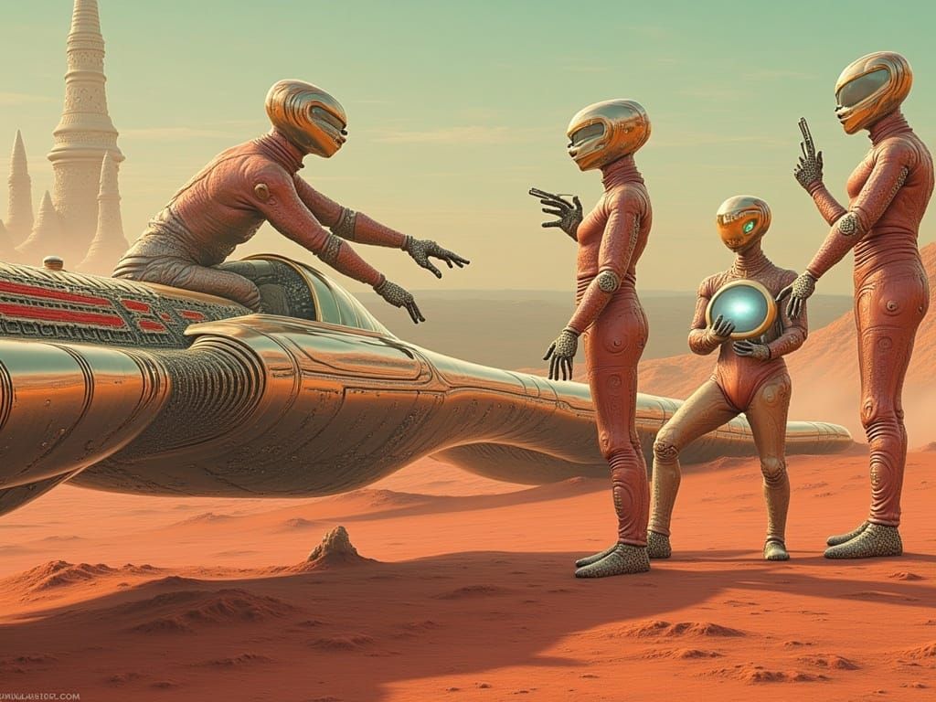 Surreal Martian Odyssey in Chrome-Plated Vehicle