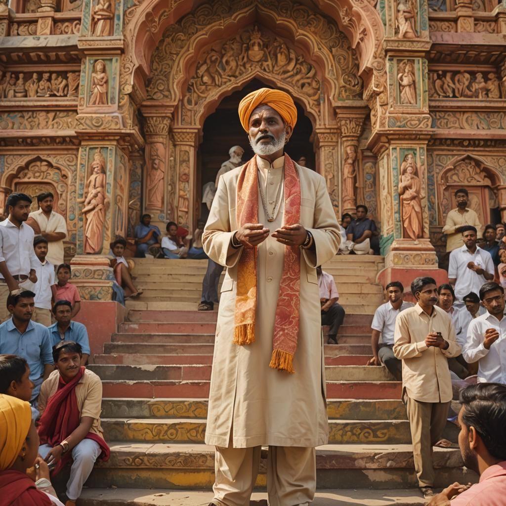 Vibrant Indian Street Art: Hindu Preacher Sermon