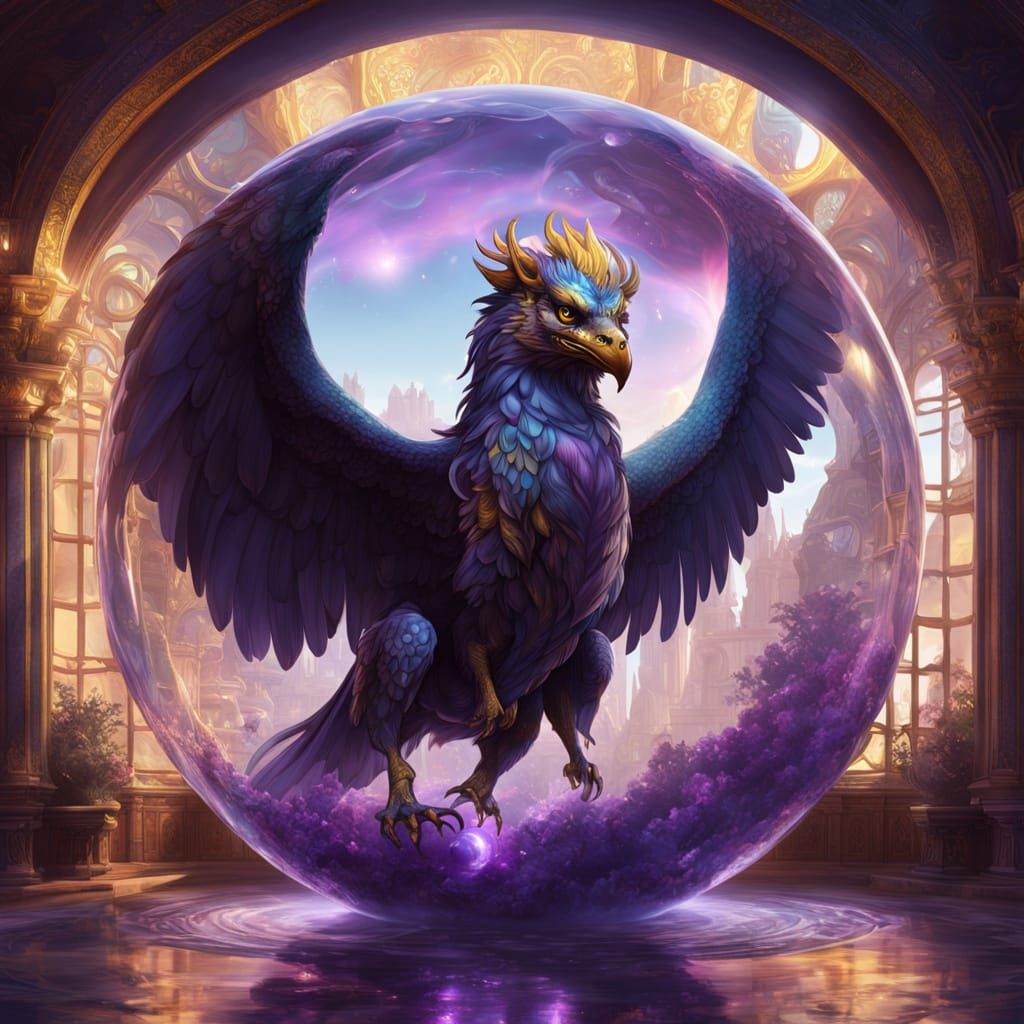 Griffin in Floating Bubble: Dark Fantasy Concept Art