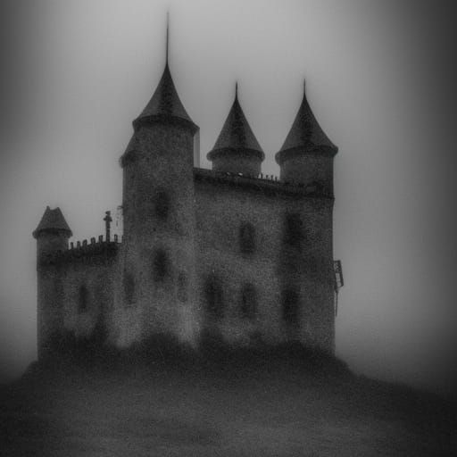 Eerie Rainstorm Over Dark Old Castle