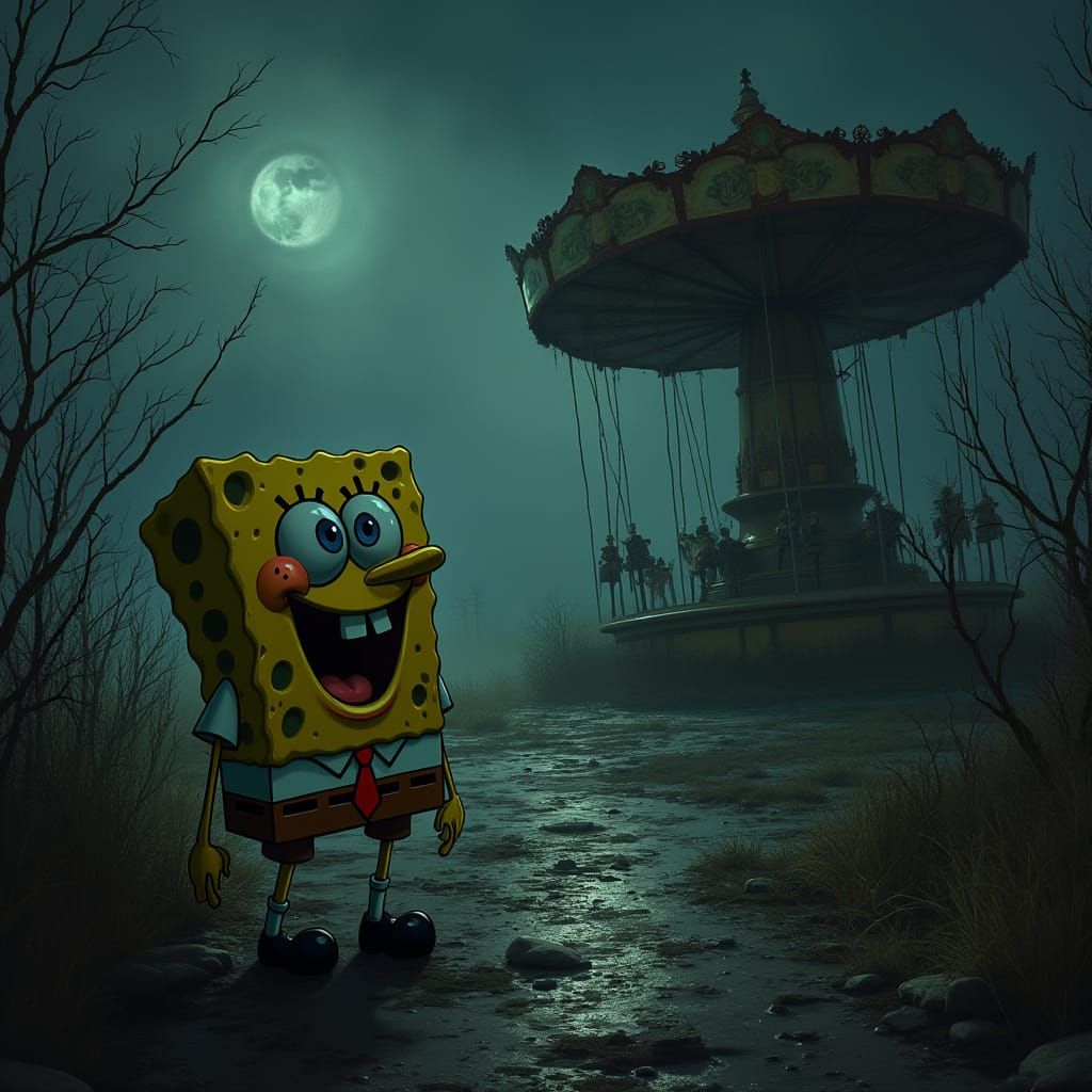 Eerie Abandoned SpongeBob Carnival at Night