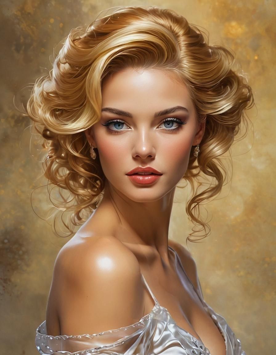 Elegant Model Portrait in Alcohol Ink Style