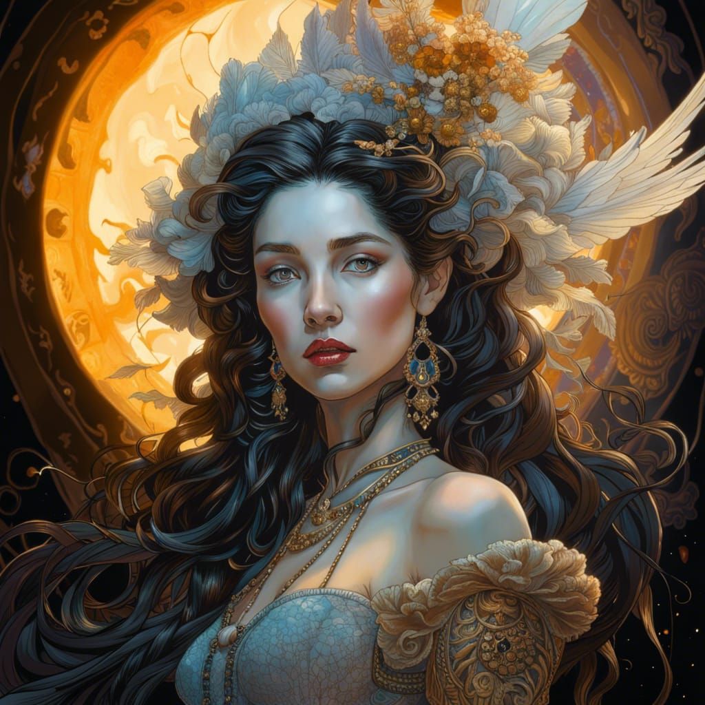 Ethereal Girl in Clouds: Fantasy Art Portrait