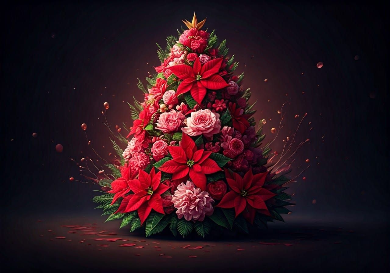 Surreal Christmas Tree Floral Arrangement: Hyperrealistic Co...
