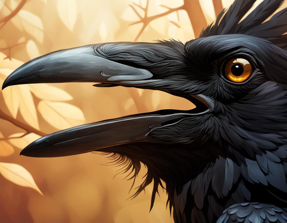 Dramatic Crow Portrait in Golden Light