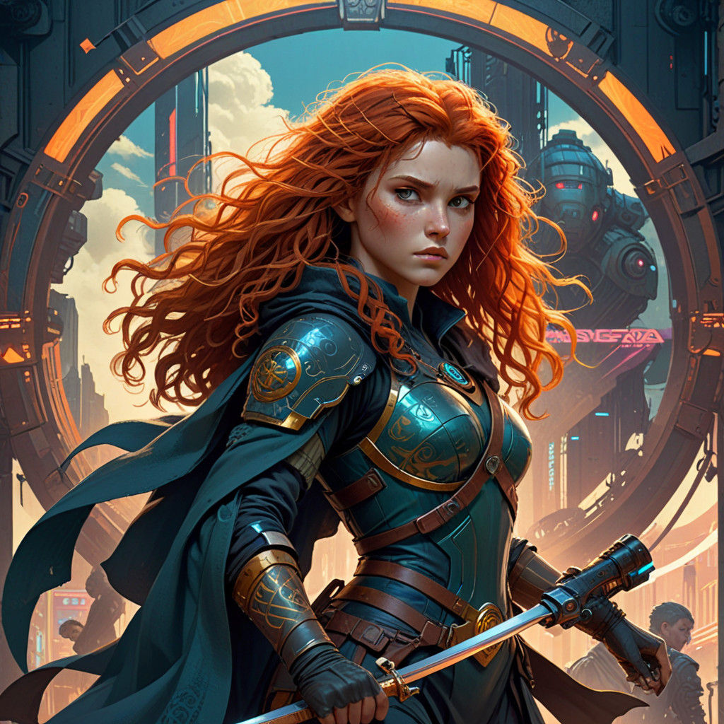 Merida in a Cyberpunk Neon Style