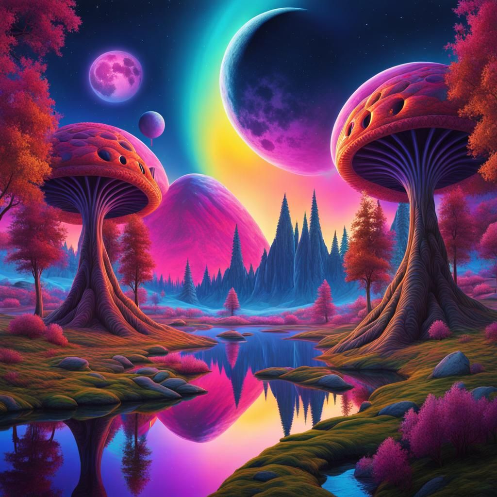 Psychedelic Alien in Mirrored Alien World