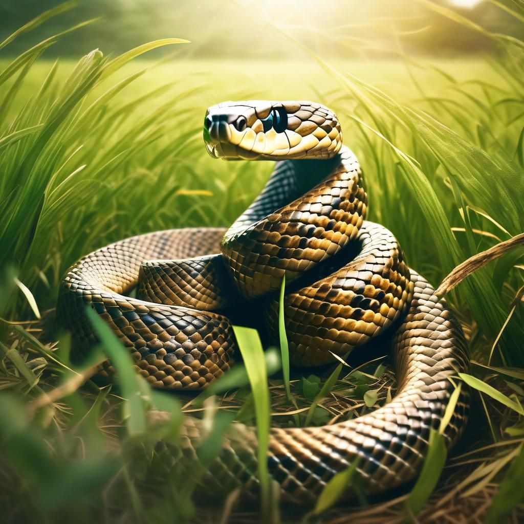 Spectacled Cobra with Baby Cobras in Lush Field