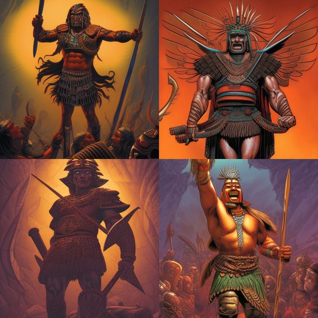 Triumphant Aztec Warrior in Comic Book Art