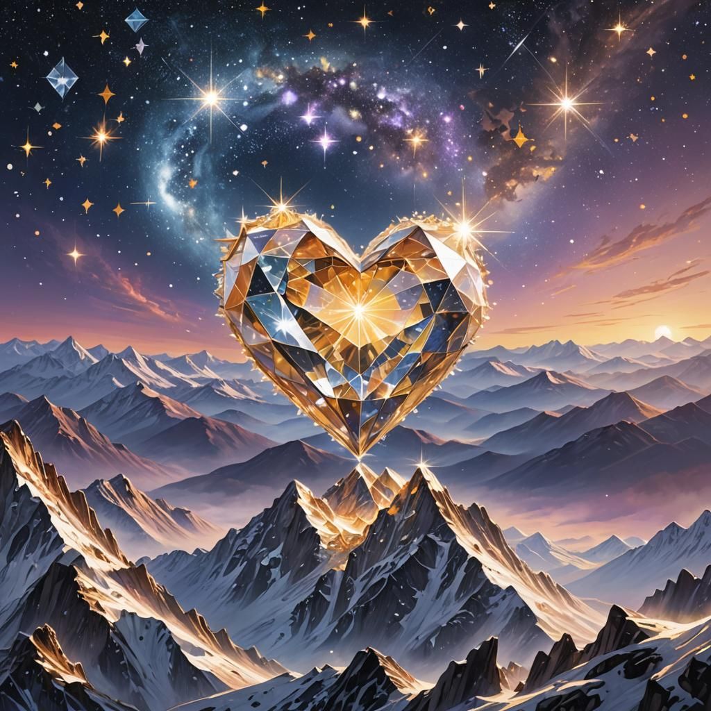 Radiant Diamond Heart on Celestial Peak