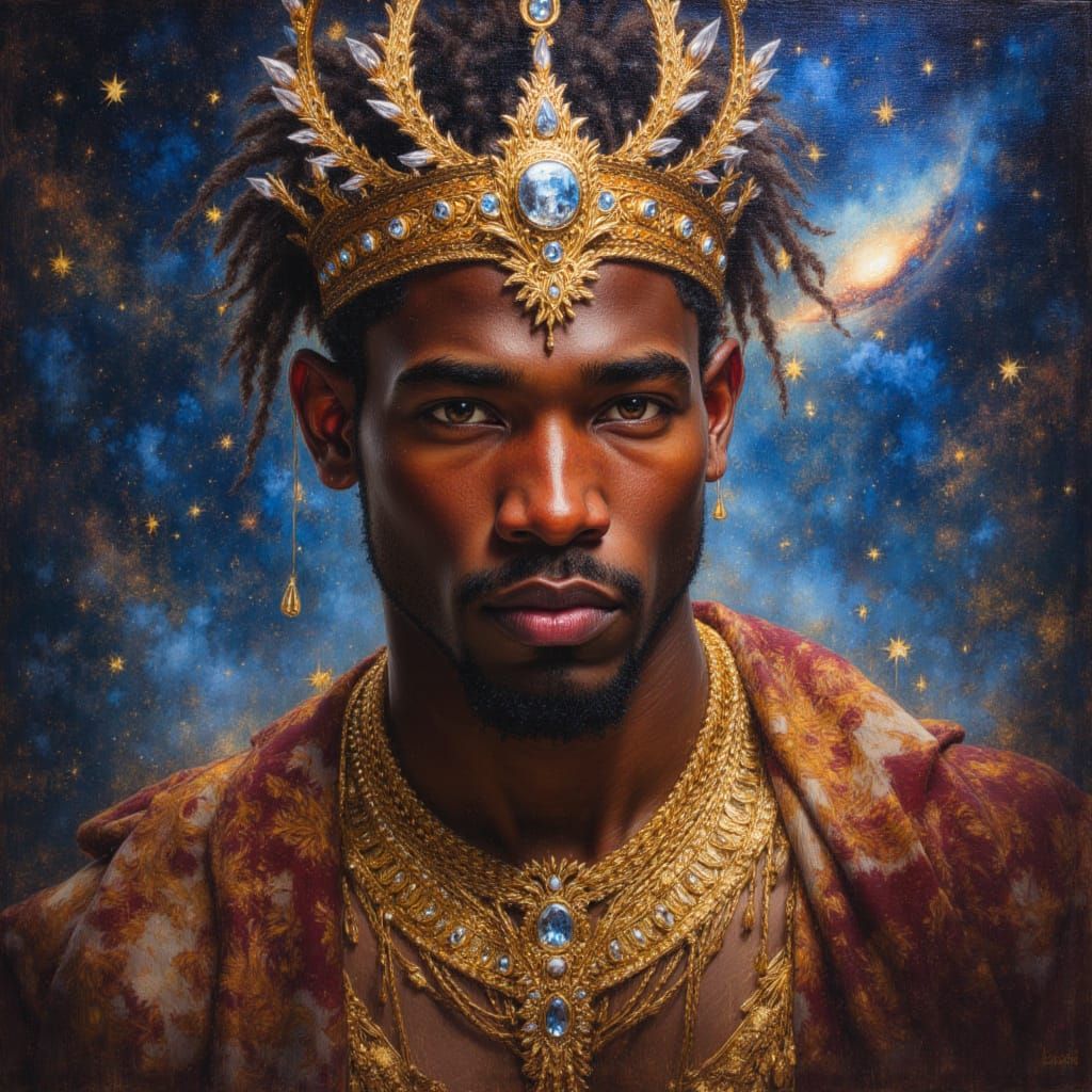 Black God King in Crystal Crown, Celestial Portrait