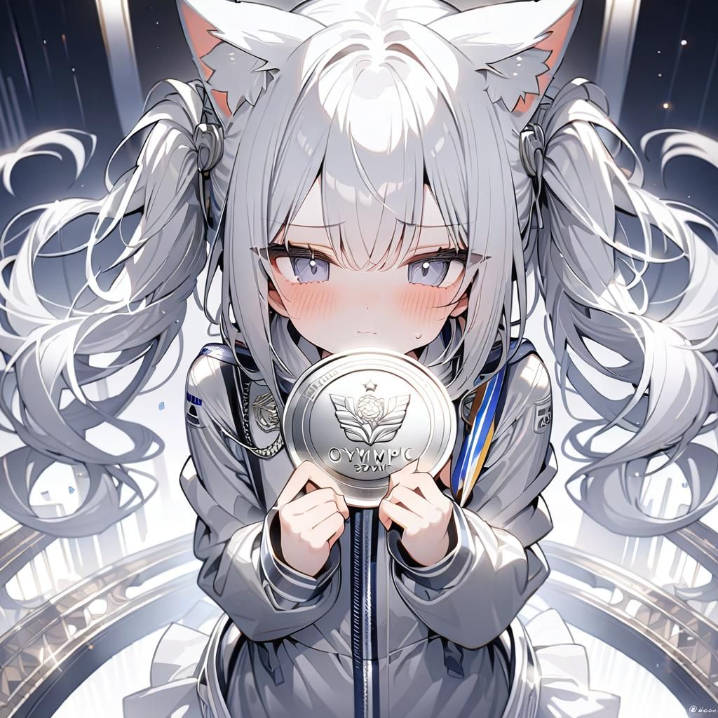 Cute Anime Girl with Silver Medal