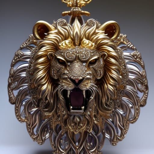 Gold Filigree Lion Pendant in Hyperdetailed Style