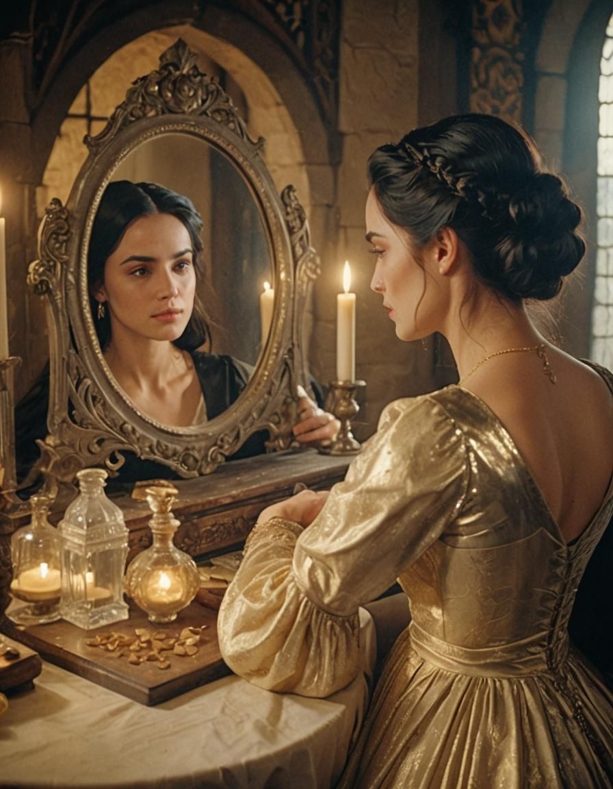 Medieval Lady with Mirror, Film Noir Style