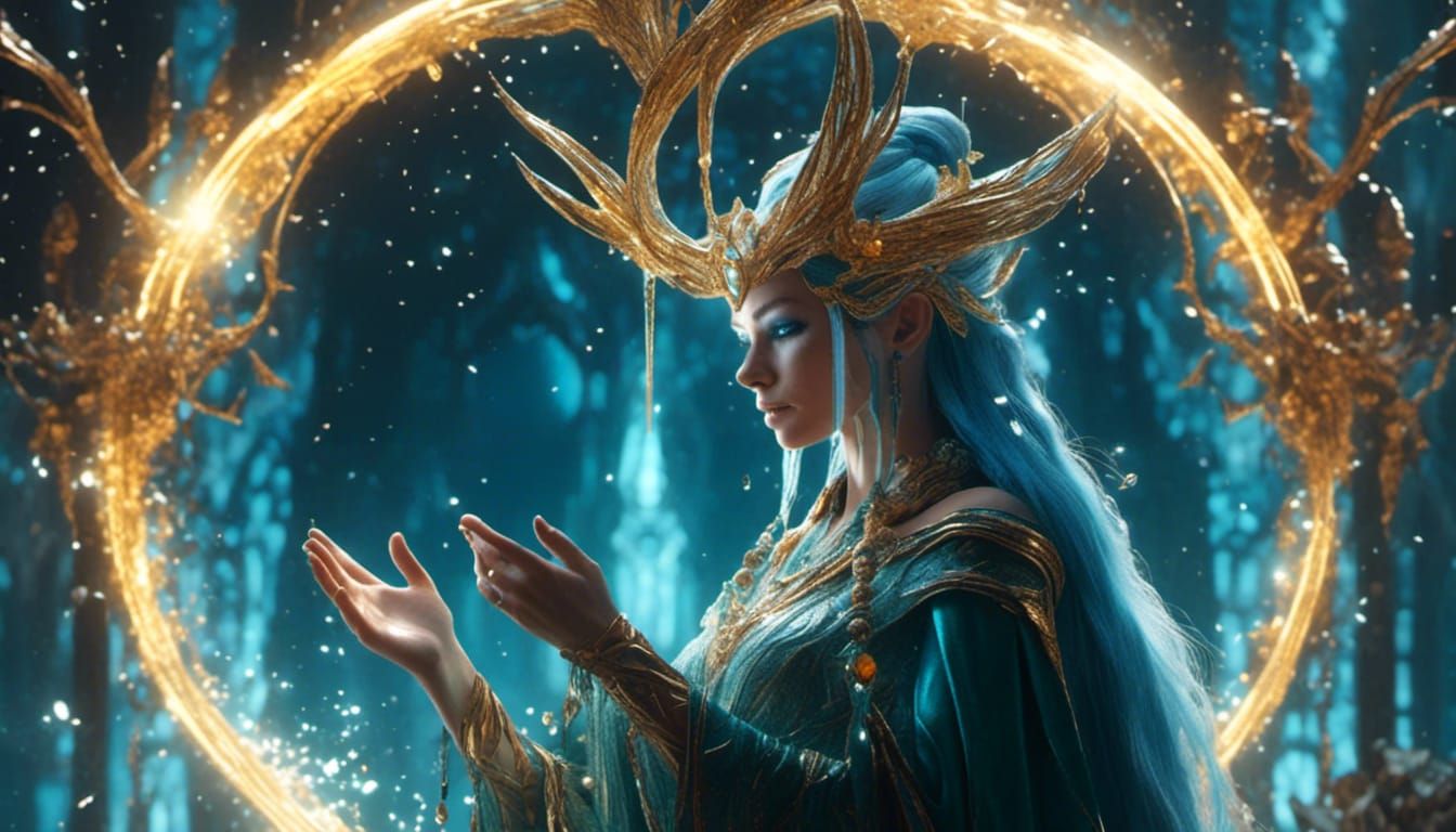 Ethereal Elven Sorceress Hosting a Ritual