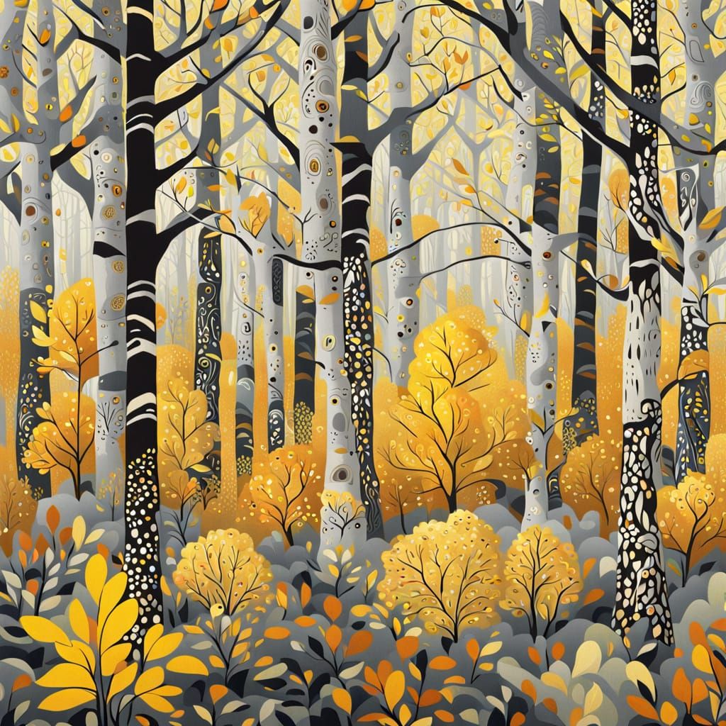 Abstract Aspen Forest with Paisley Patterns